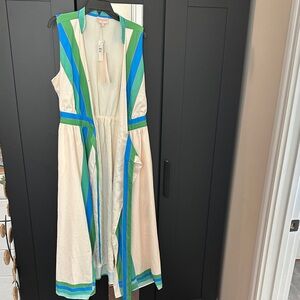CIEBON Carmine Tie Belt Sleeveless Maxi Wrap Dress in Ivory/Green Multi